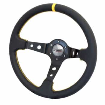 Simoni Racing Sports Handle Spec 350mm - Black Leather + Yellow Stitching (Deep Dish)
