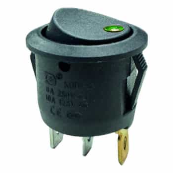 Rocker switch green on - off, 12V, 10A, 20mm, LED in blister