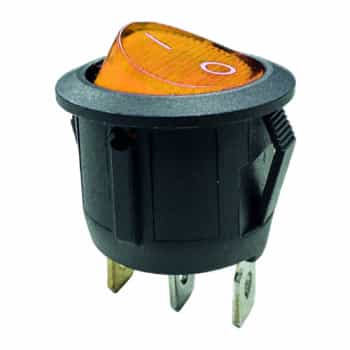 Rocker switch amber on - off, 12V, 10A, 20mm, LED in blister