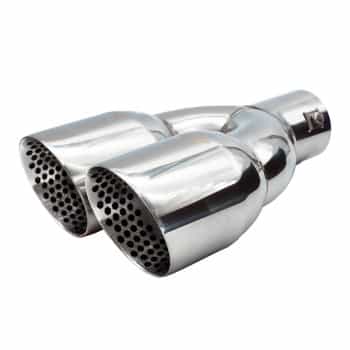 Simoni Racing Exhaust Trim Double Round/Slanted Stainless Steel - 90xL245mm - Mounting 35->61mm