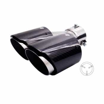 Simoni Racing Exhaust Trim Double Left Round/Slanted Stainless Steel & Carbon - 92xL215-230mm